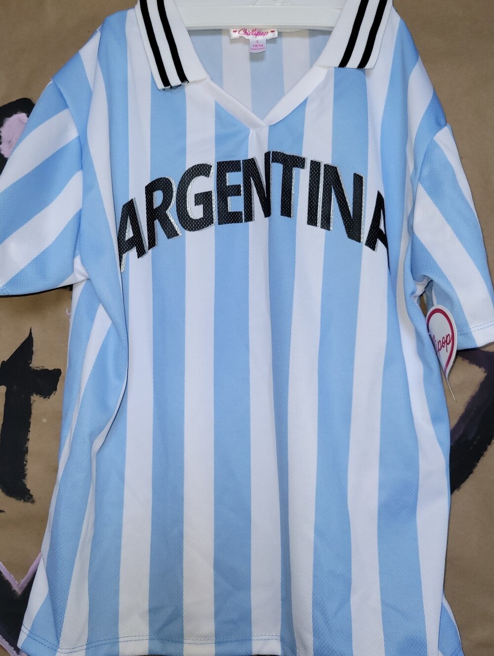 Lolli Argentina Kids Soccer Jersey - Light Blue & White L 14/16